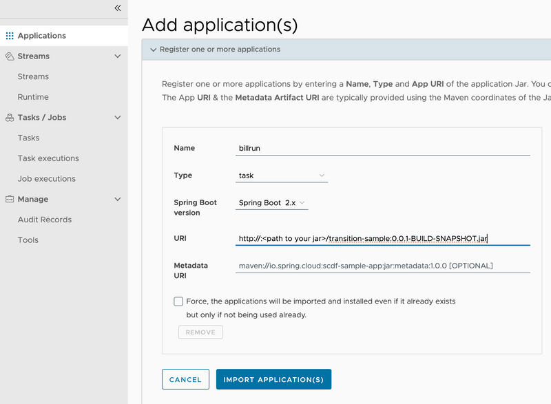 Register the transition sample